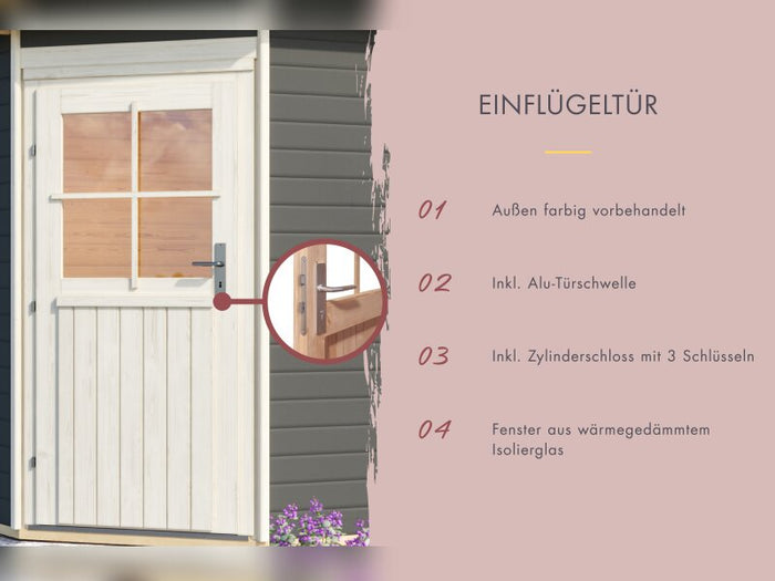 Karibu Saunahaus Skrollan 3, inkl. 9 kW Ofen ext. Steuerung HUUM - Klassische Tür, Terragrau