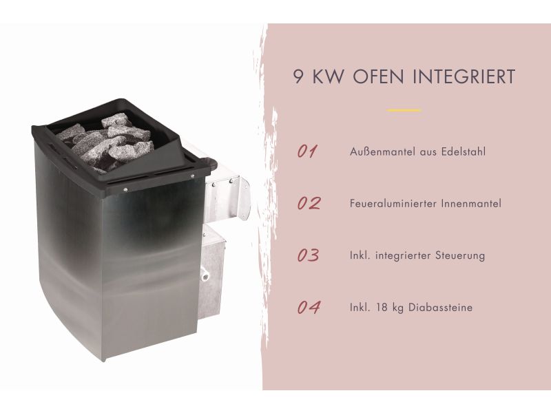 Karibu Saunaofen 9 kW integrierte Steuerung mit Steinen