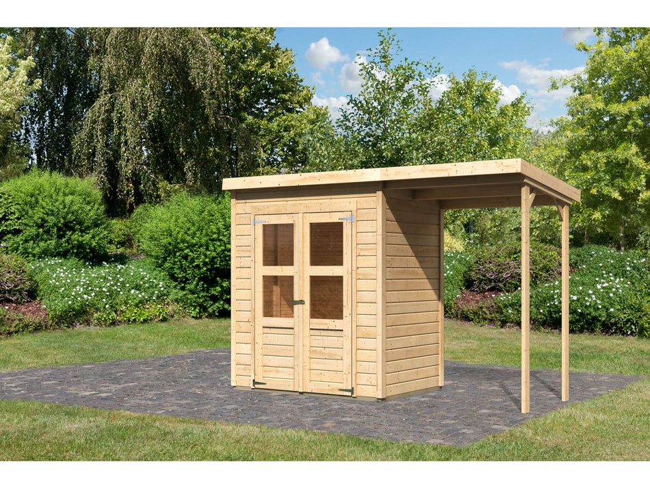 Karibu Gerätehaus Merseburg 2 SET mit Anbaudach