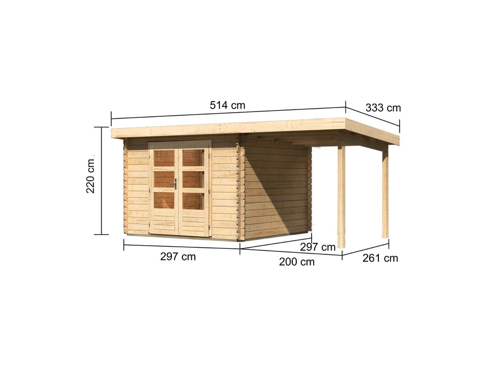 Karibu Gartenhaus Bastrup 5 mit Anbaudach 2 Meter