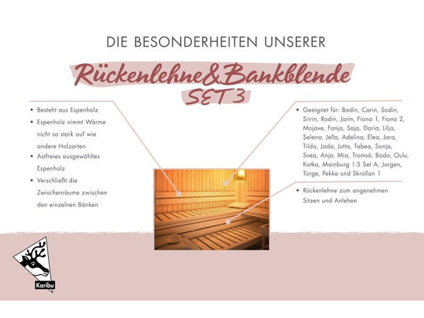 Karibu Sauna Rückenlehnen und Bankblenden Set 3 Premium