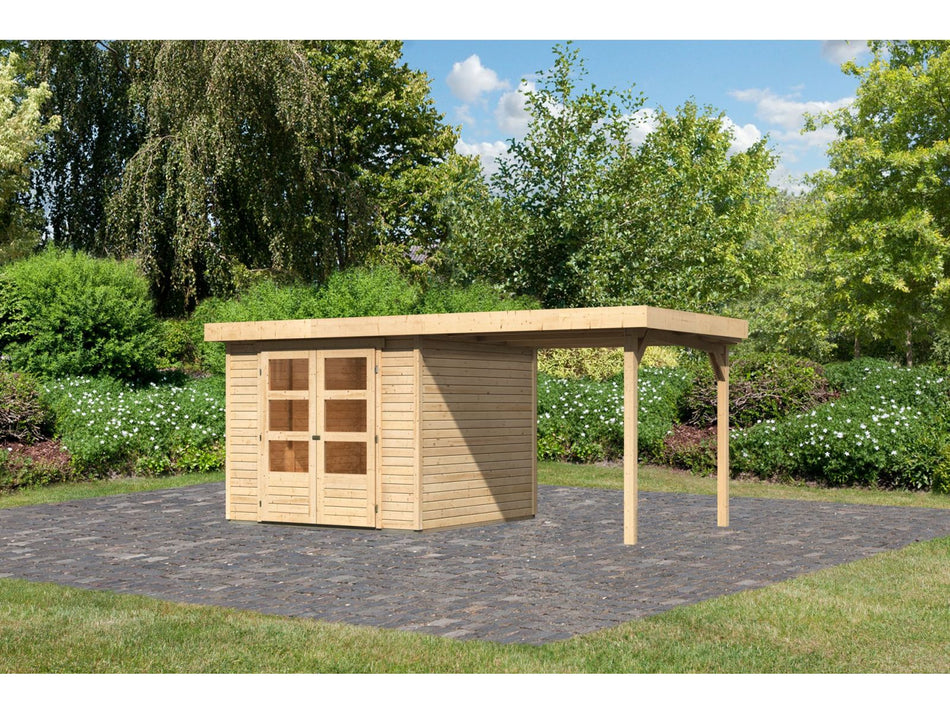 Karibu Gartenhaus Askola 3,5 mit Anbaudach 2,25 Meter