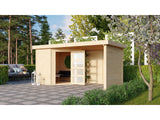Karibu Gartenhaus Schwandorf 3 natur mit Anbaudach 2,25 Meter, Seiten- und Rückwand