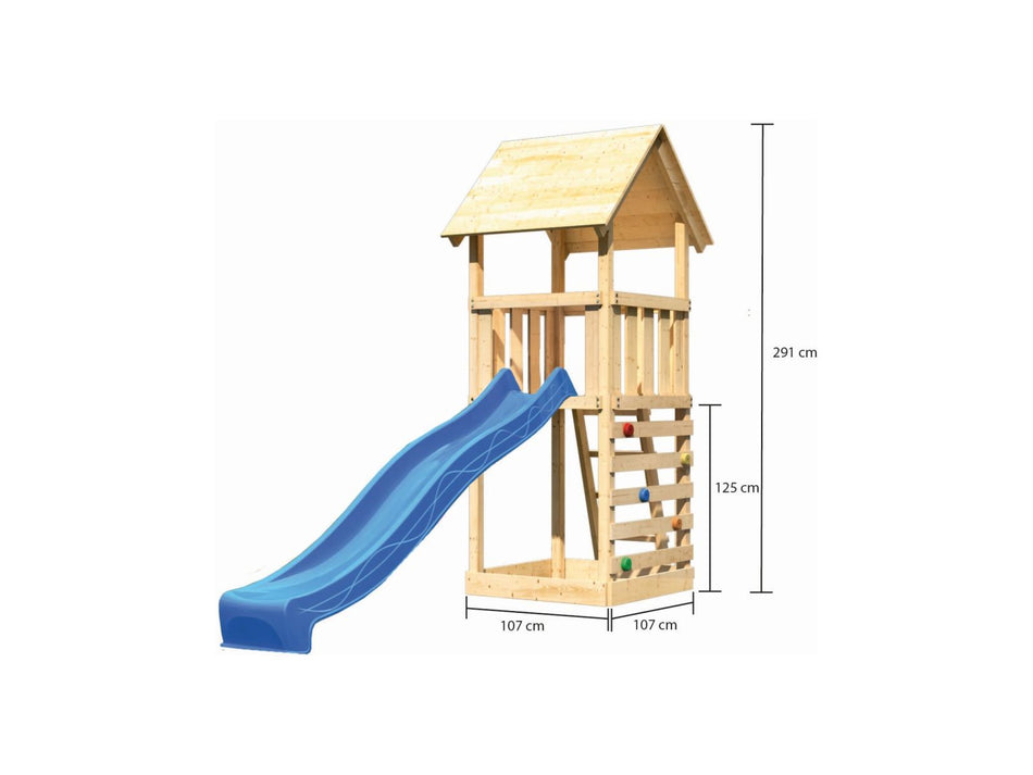 Karibu Spielturm Lotti mit Kletterwand und Rutsche blau