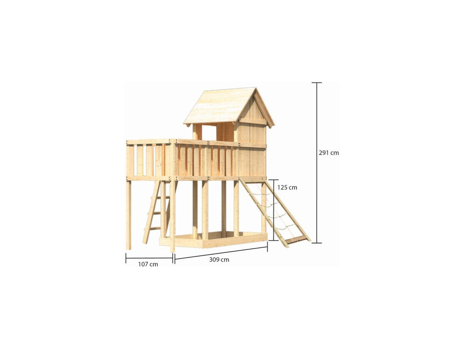 Karibu Stelzenhaus Frieda + Anbauplattform + Netzrampe