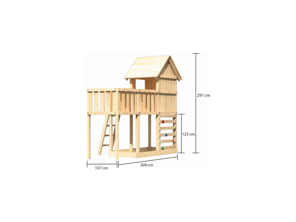 Karibu Stelzenhaus Frieda + Anbauplattform + Kletterwand