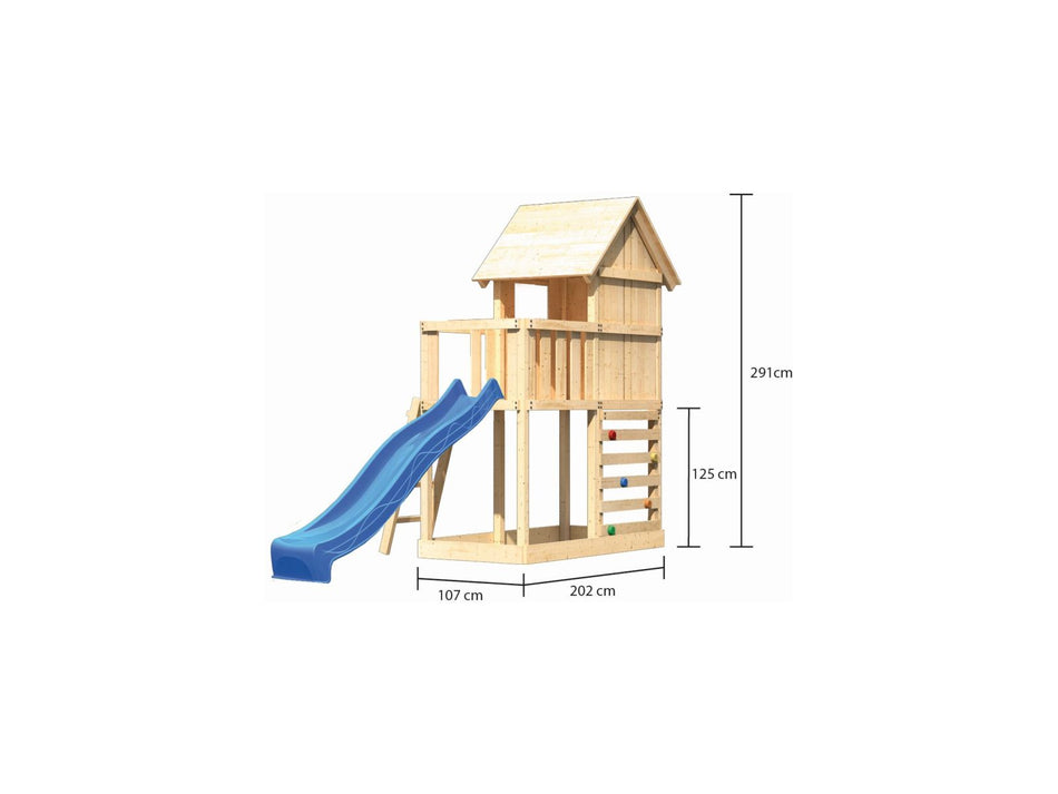 Karibu Stelzenhaus Frieda + Rutsche blau + Kletterwand