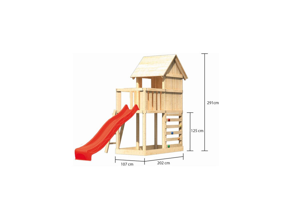 Karibu Stelzenhaus Frieda + Rutsche rot + Kletterwand