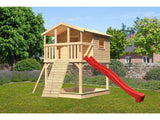 Karibu Stelzenhaus Benjamin naturbelassen + Rutsche rot + Holzrampe