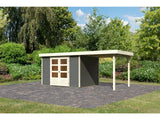 Karibu Gartenhaus Askola 5 mit Anbaudach 2,40 Meter terragrau