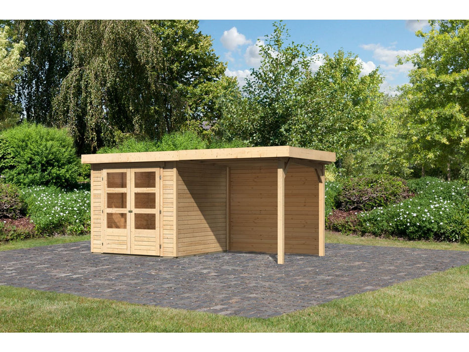Karibu Gartenhaus Askola 2 mit Anbaudach 2,40 m, Rückwand