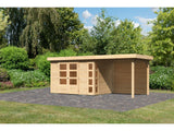 Karibu Gartenhaus Kerko 4 natur mit Anbaudach 2,40 m, Rückwand