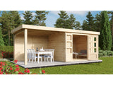 Karibu Gartenhaus Kerko 5 natur mit Anbaudach 2,40 m inkl. Rückwand