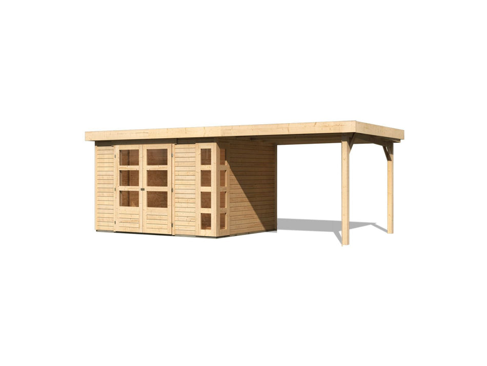 Karibu Gartenhaus Kerko 5 natur mit Anbaudach 2,80 m