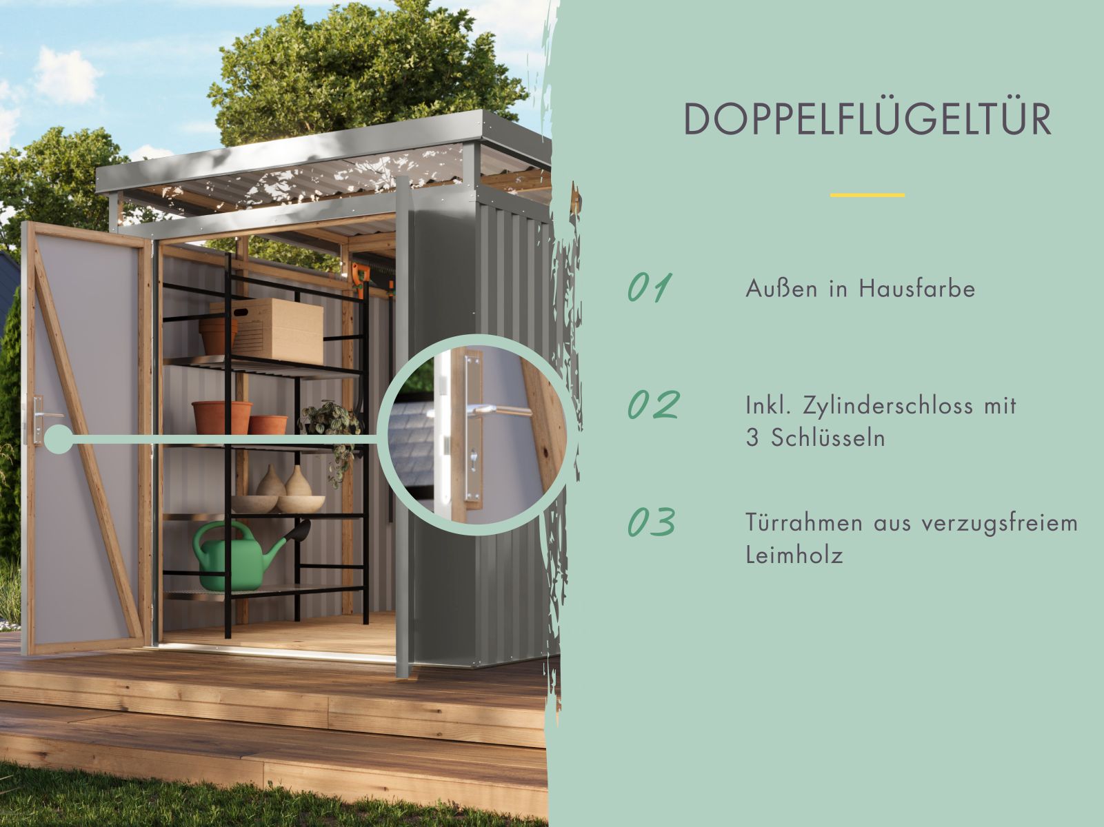 Karibu Metallhaus Aurum 2 in Graualuminium, inkl. Anbaudach 2 m