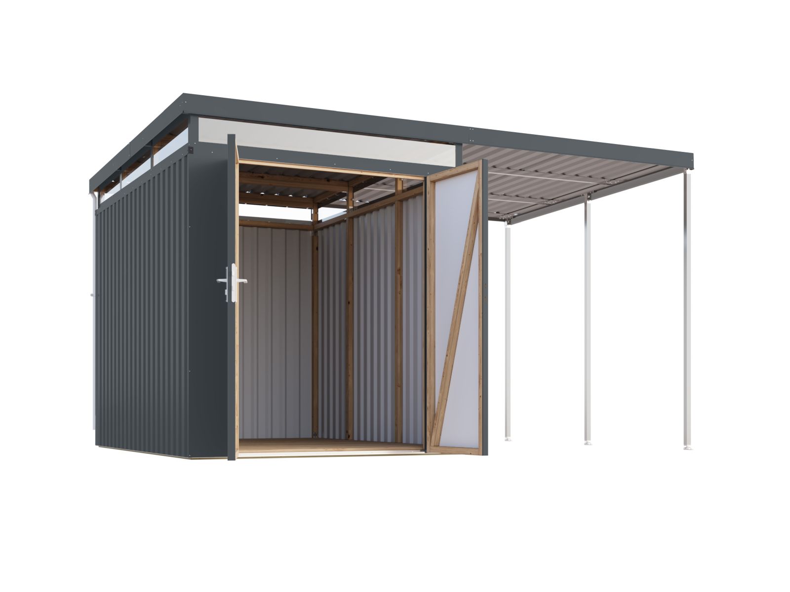 Karibu Metallhaus Aurum 2,5 in Anthrazit, inkl. Anbaudach 2 m