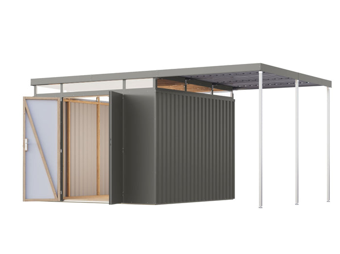 Karibu Metallhaus Aurum 3,5 in Graualuminium, inkl. Anbaudach 2 m