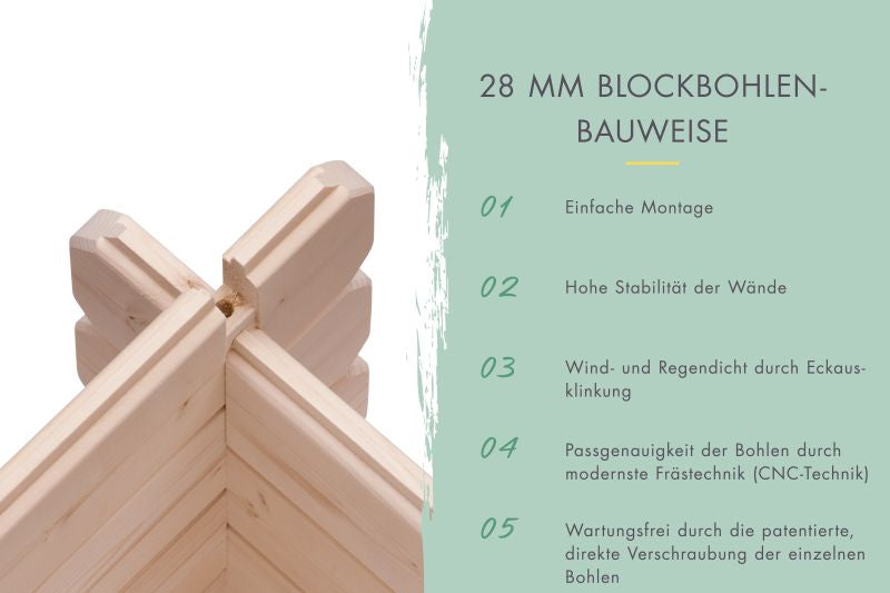 Karibu Blockbohlengarage 28 mm natur