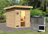 Karibu Saunahaus Caapi 3, inkl. 9 kW Bioofen ext. Steuerung - mit Klarglastür und Fußboden