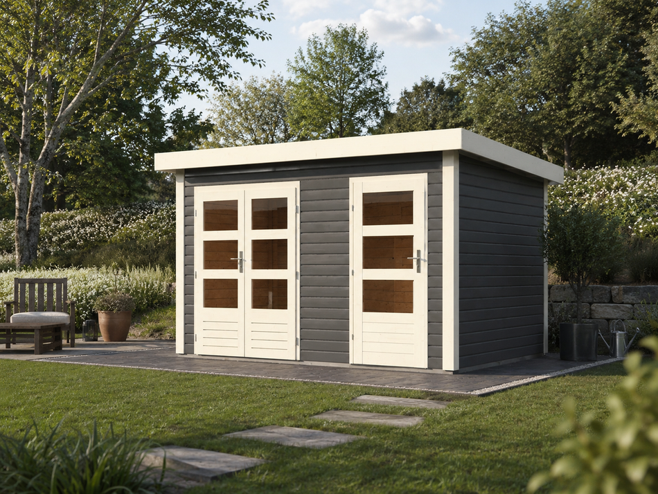 Karibu Gartenhaus Schönbuch 1,  38 mm 2-Raum-Haus - terragrau