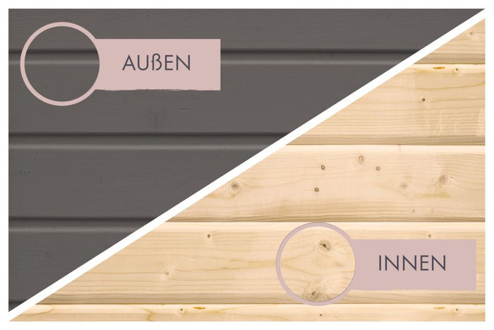 Karibu Saunahaus Caapi 4, terragrau, inkl. 9 kW Ofen integr. Steuerung, mit Klarglastür und Fußboden