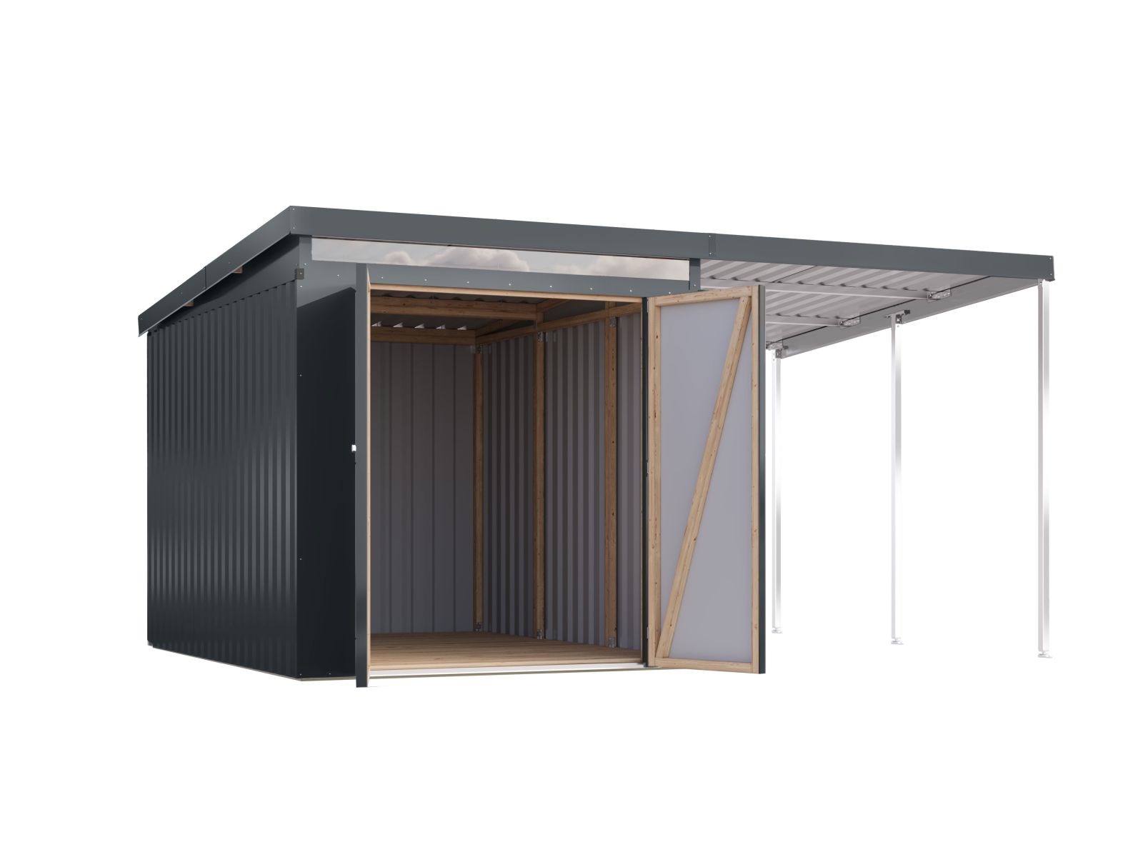 Karibu Metallgerätehaus Iridium 2,5 in Anthrazit, inkl. Anbaudach 2m