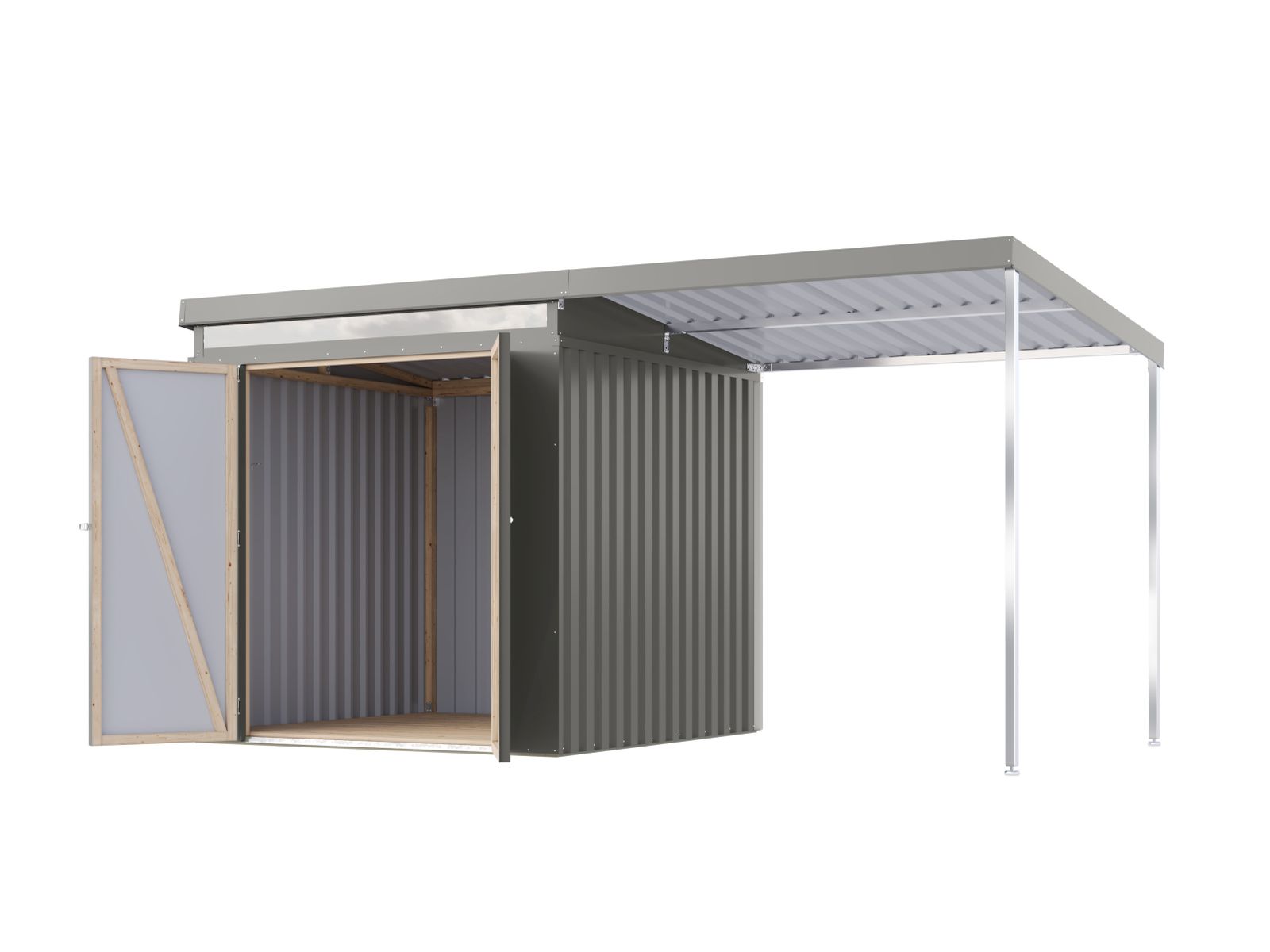 Karibu Metallgerätehaus Iridium 2, Graualuminium, inkl. Anbaudach 2m