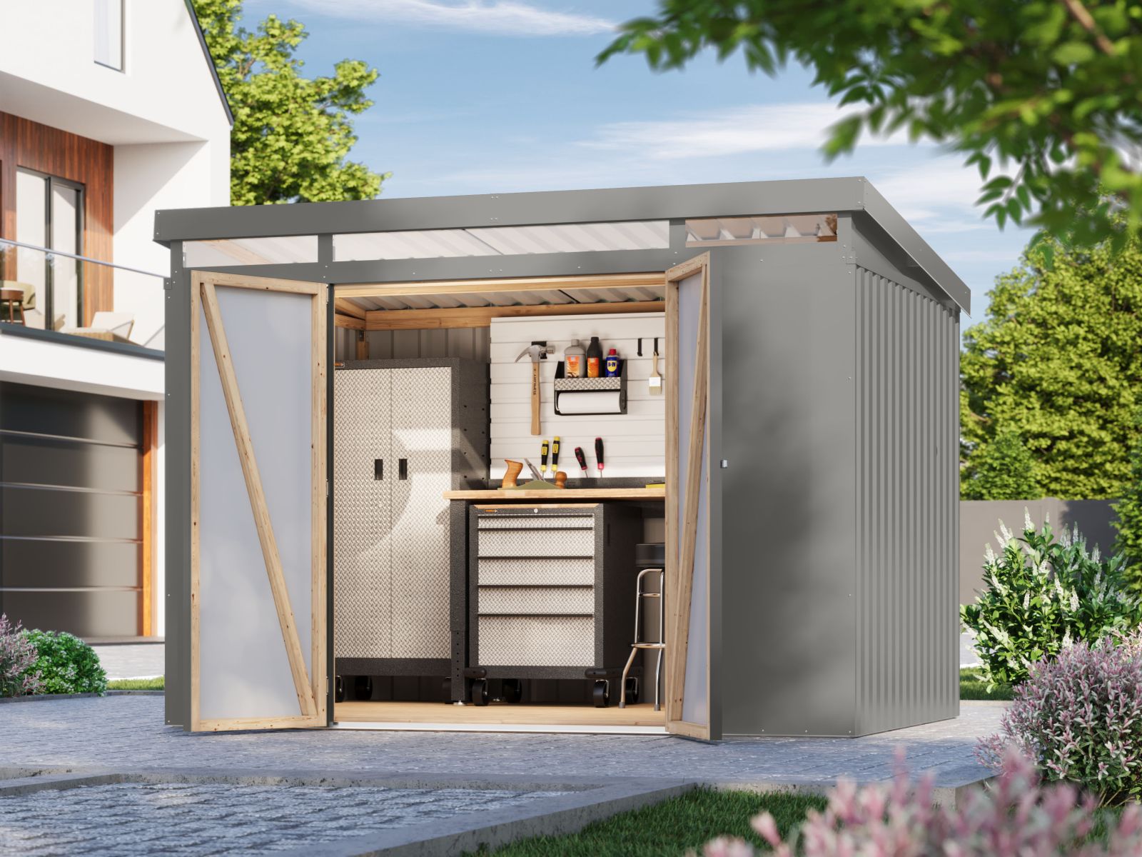 Karibu Metallgerätehaus Iridium 3 in Graualuminium