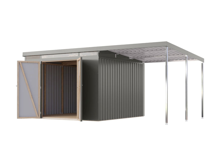 Karibu Metallgerätehaus Iridium 3,5 in Graualuminium, inkl. Anbaudach 2m