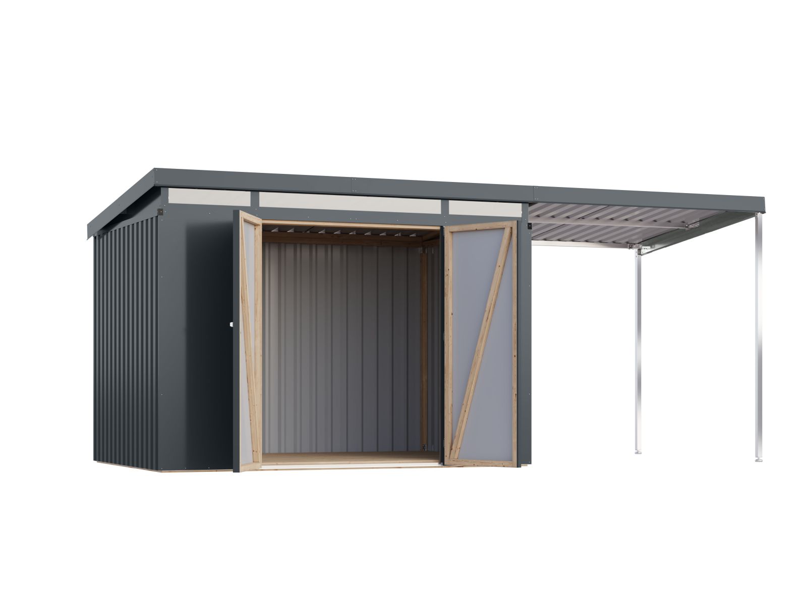 Karibu Metallgerätehaus Iridium 3 in Anthrazit, inkl. Anbaudach 2m