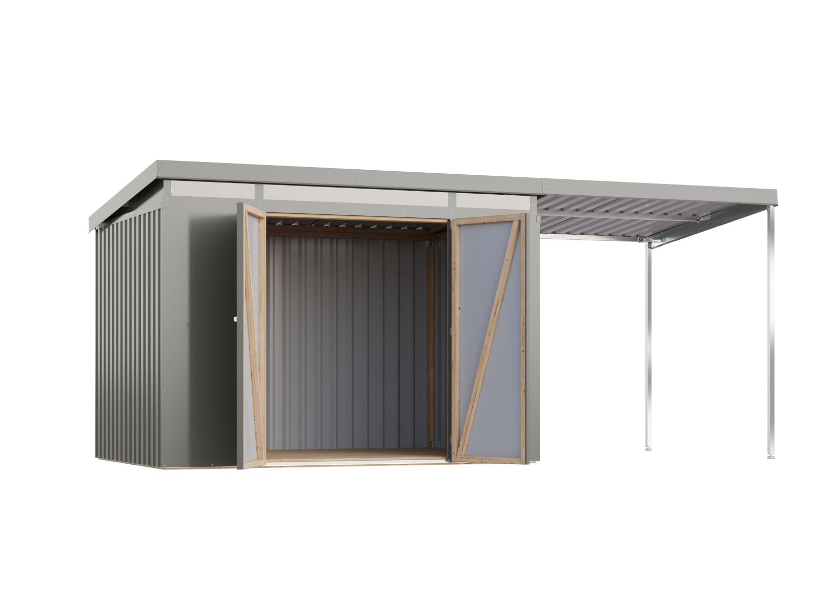 Karibu Metallgerätehaus Iridium 3 in Graualuminium, inkl. Anbaudach 2m