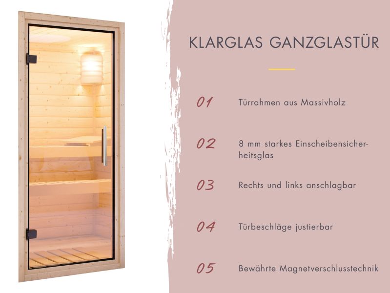 Karibu Saunahaus Caapi 4, inkl. 9 kW Bioofen ext. Steuerung, mit Klarglastür und Fußboden