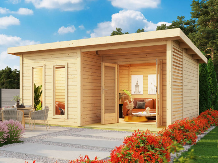 Karibu Saunahaus Mainburg 5 Set A naturbelassen, inkl. 9 kW Bioofen ext. Steuerung HUUM