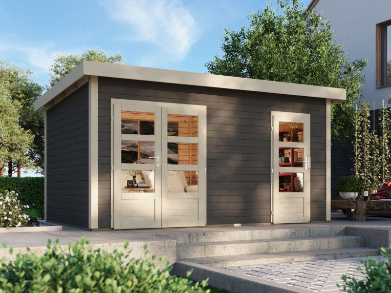 Karibu Gartenhaus Mattrup 2-Raum-Haus in terragrau 28 mm