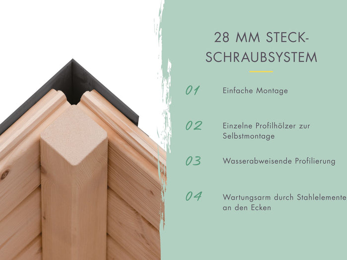 Karibu Hybrid Gartenhaus Pluto 1 B, terragrau/anthrazit, 28 mm, inkl. Anbaudach ca. 2,33m