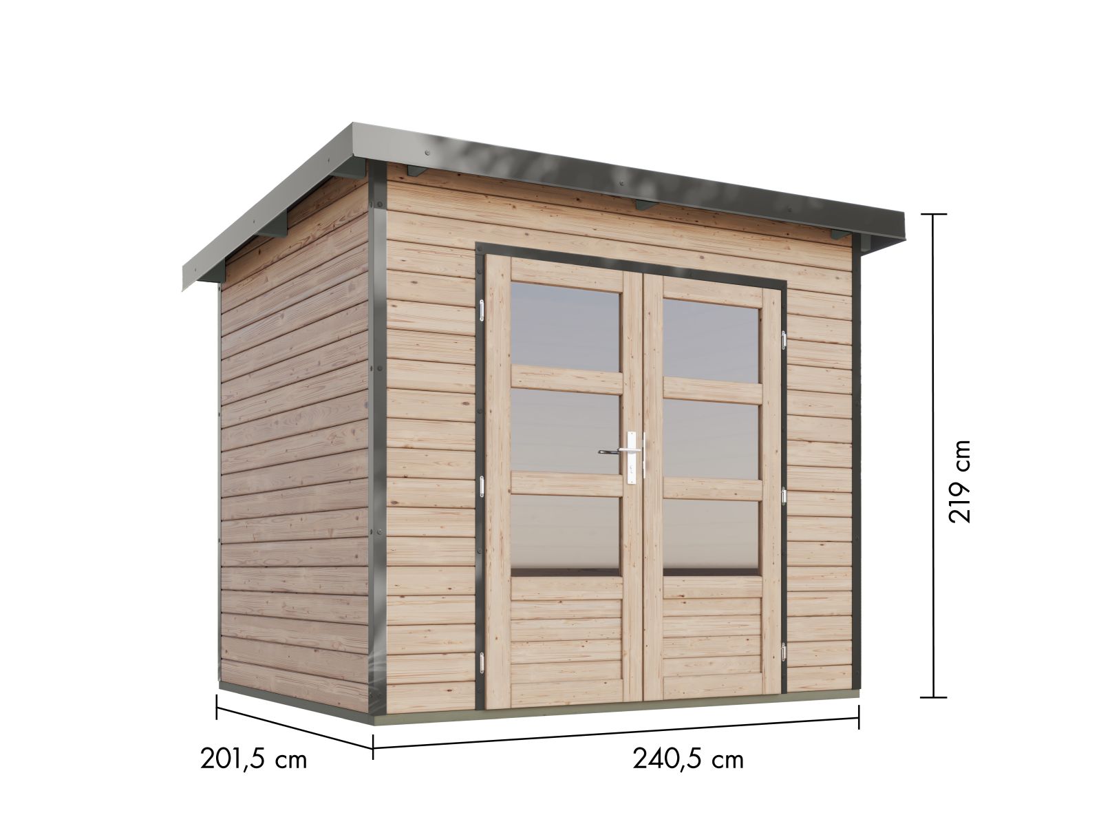 Karibu Hybrid Gartenhaus Pluto 2 A, naturbelassen/graualuminium, 28 mm