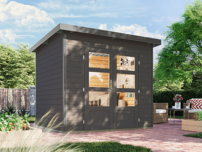 Karibu Hybrid Gartenhaus Pluto 2 B, terragrau/graualuminium, 28 mm