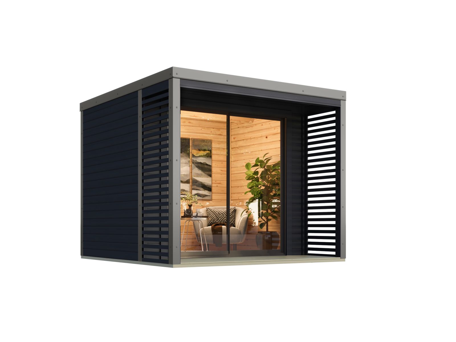 Karibu Hybrid Gartenhaus Saturn B, anthrazit/graualuminium, 38 mm, inkl. Fußboden