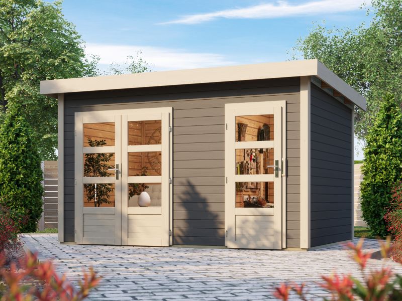 Karibu Gartenhaus Tintrup 2-Raum-Haus in terragrau 28 mm