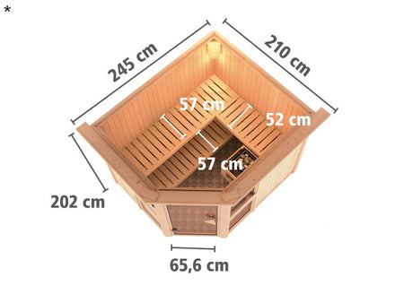Amelia 3 - Karibu Sauna inkl. 9-kW-Ofen - mit Dachkranz -
