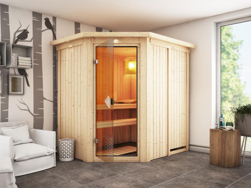 Carin - Karibu Sauna ohne Ofen - mit Dachkranz -