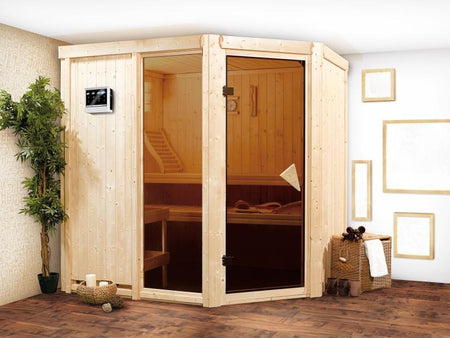 Fiona 2 - Karibu Sauna inkl. 9-kW-Bioofen - ohne Dachkranz -