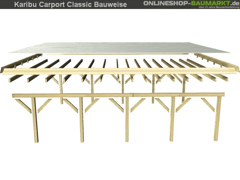 Karibu Carport Classic Doppel 3 mit 1 Einfahrtsbogen kdi