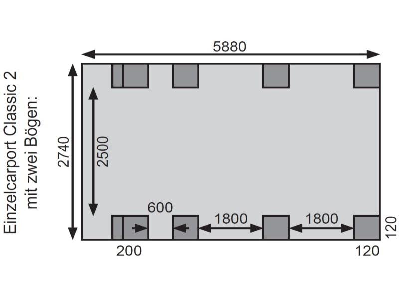 Karibu Carport Classic Einzel 2 mit 2 Einfahrtsbögen kdi