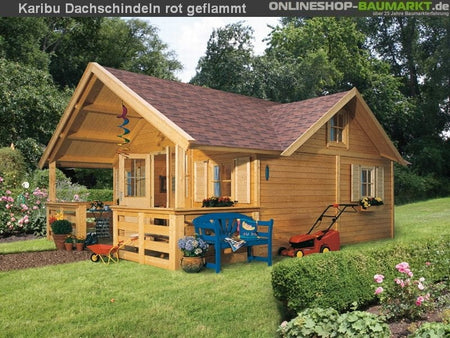 Karibu Dachschindeln Asymetrisch rot geflammt 2 Pakete