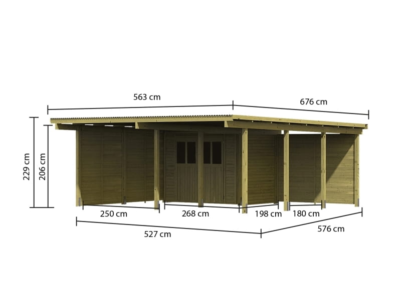 Karibu Doppelcarport ECO mit integriertem Abstellraum 1 und Wände
