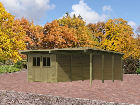 Karibu Doppelcarport ECO mit integriertem Abstellraum 3 und Wände