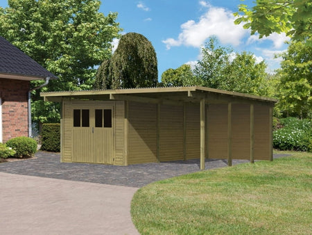 Karibu Doppelcarport ECO mit integriertem Abstellraum 3 und Wände