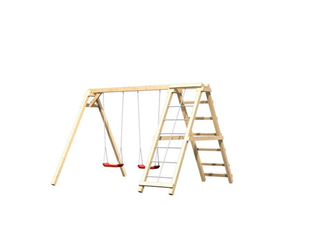 Karibu Doppelschaukel Felix mit Klettergerüst und Netzrampe