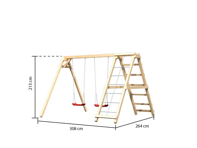 Karibu Doppelschaukel Felix mit Klettergerüst und Netzrampe